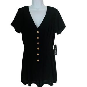 HAUTE MONDE Black V Button Front Short Jumper Romper Women's L